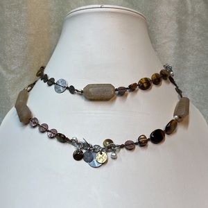 Silpada N1826 silver, tiger eye, shell, pearl, brass, glass, 35 inch necklace .